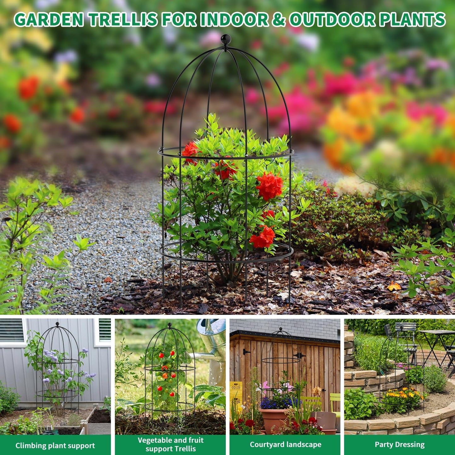 UrGROWA 3 Pack Metal Plant Cage Support, 31.5" H Peony Support Tomato Cage Garden Rose Obelisk Trellis Supports Tower for Clematis Vine Jasmine Supports Outdoor Indoor