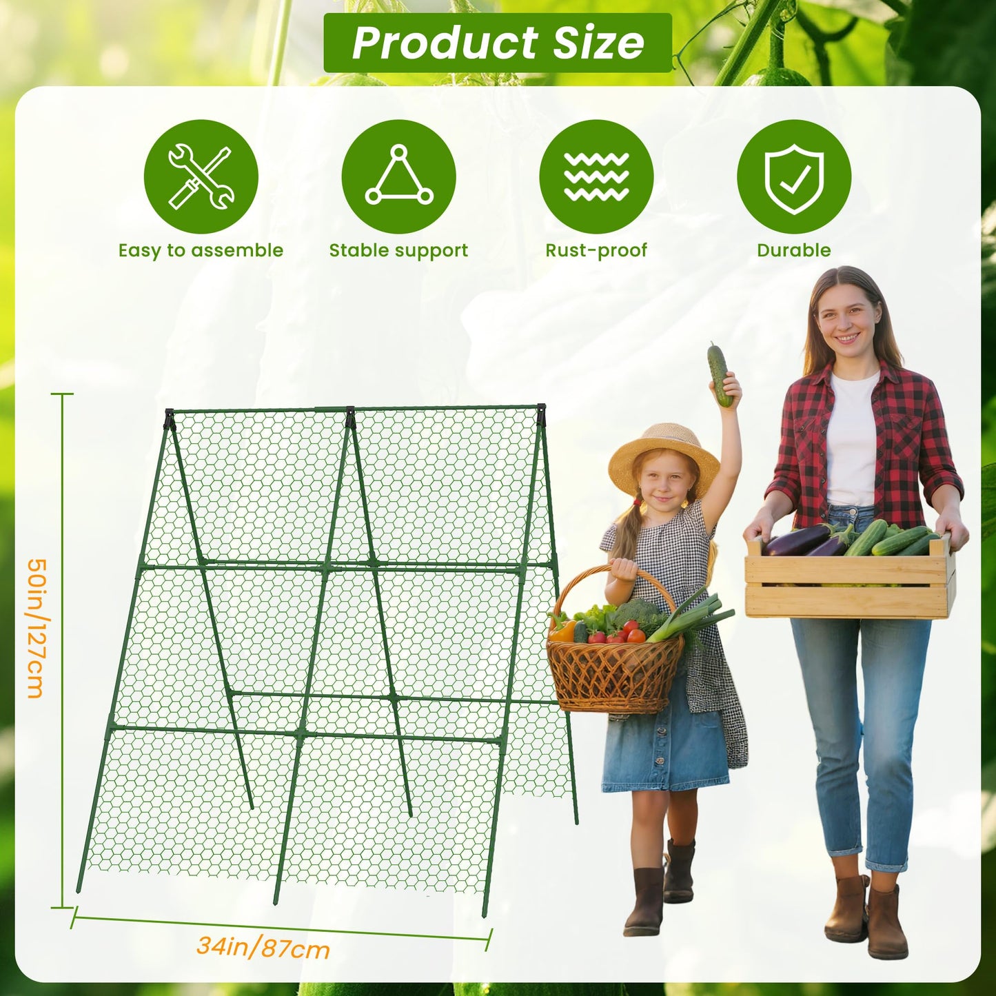 Cucumber Trellis, 35" X 50" A-Frame Garden Trellis for Climbing Plants Outdoor, Trellis Cucumber for Raised Bed, Foldable Plant Support for Vine/Vegetable/Tomato/Zucchini/Pea