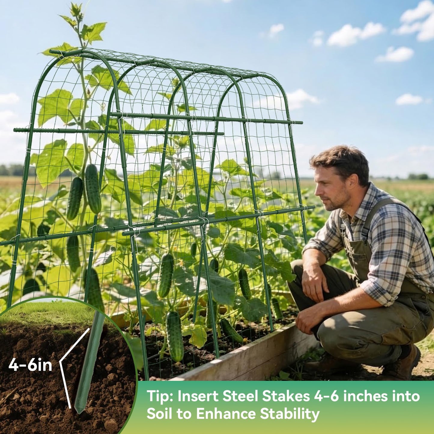 2 Pack 65"×48" Cucumber Trellis for Raised Bed, U-Shape Garden Trellis for Climbing Plants Outdoor, Metal Arch Vegetables Trellis, Detachable Cucumber Plant Support for Tomato,Squash
