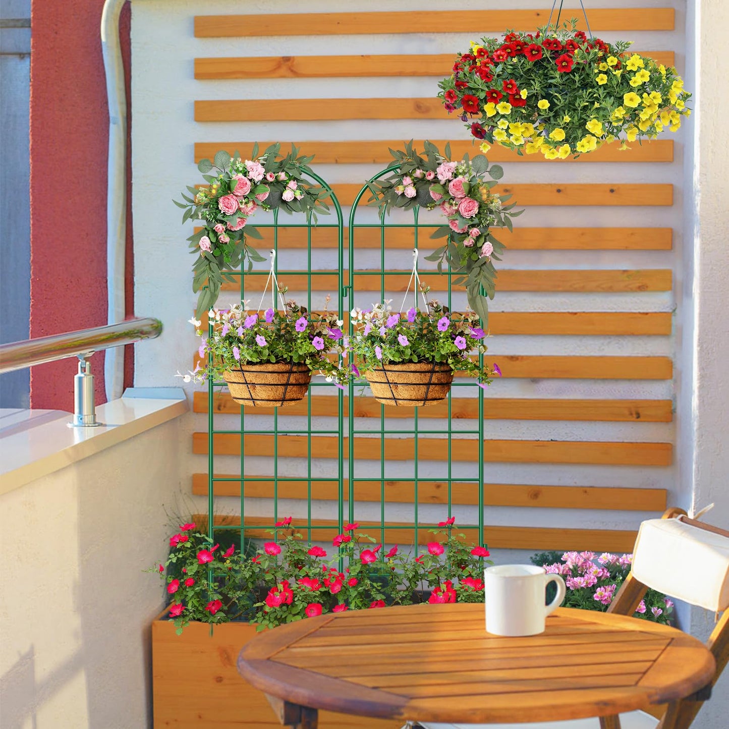 SUNYRISY 4Pack Metal Garden Trellis for Climbing Plants Outdoor, 59x16in Metal Plant Support for Flowers Tomato Cucumber Rose Vegetable Garden Courtyards Lawns Decoration, Green