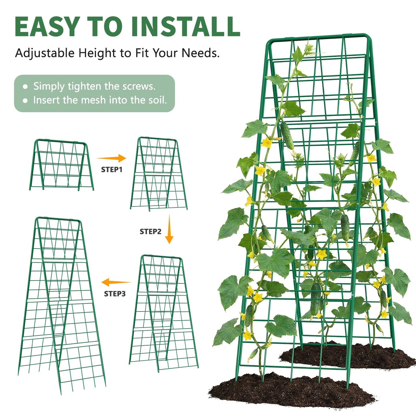 UrGROWA 2 Pack Cucumber Trellis, 59" High Foldable A-Frame Garden Trellis for Raised Bed Garden Grow Support with Plant Support Clips Ties for Cucumber,Tomato, Climbing Plants and Flowers