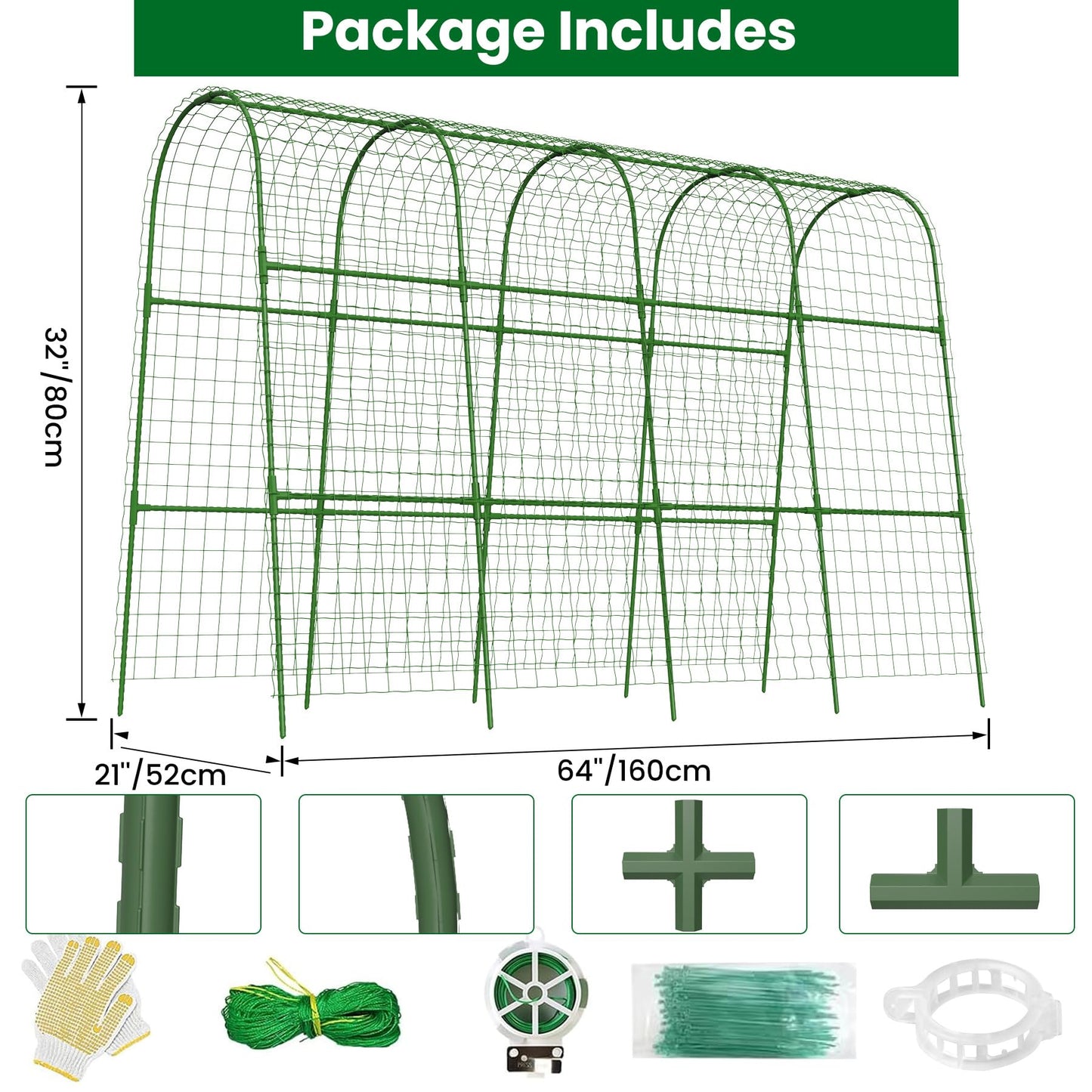 Cucumber Trellis for Raised Bed 64" L x 48" H, U-Shape Garden Trellis for Climbing Plants Outdoor, Metal Arch Trellis for Vegetables, Plant Support for Tomato Pea Zucchini Grape Flowers