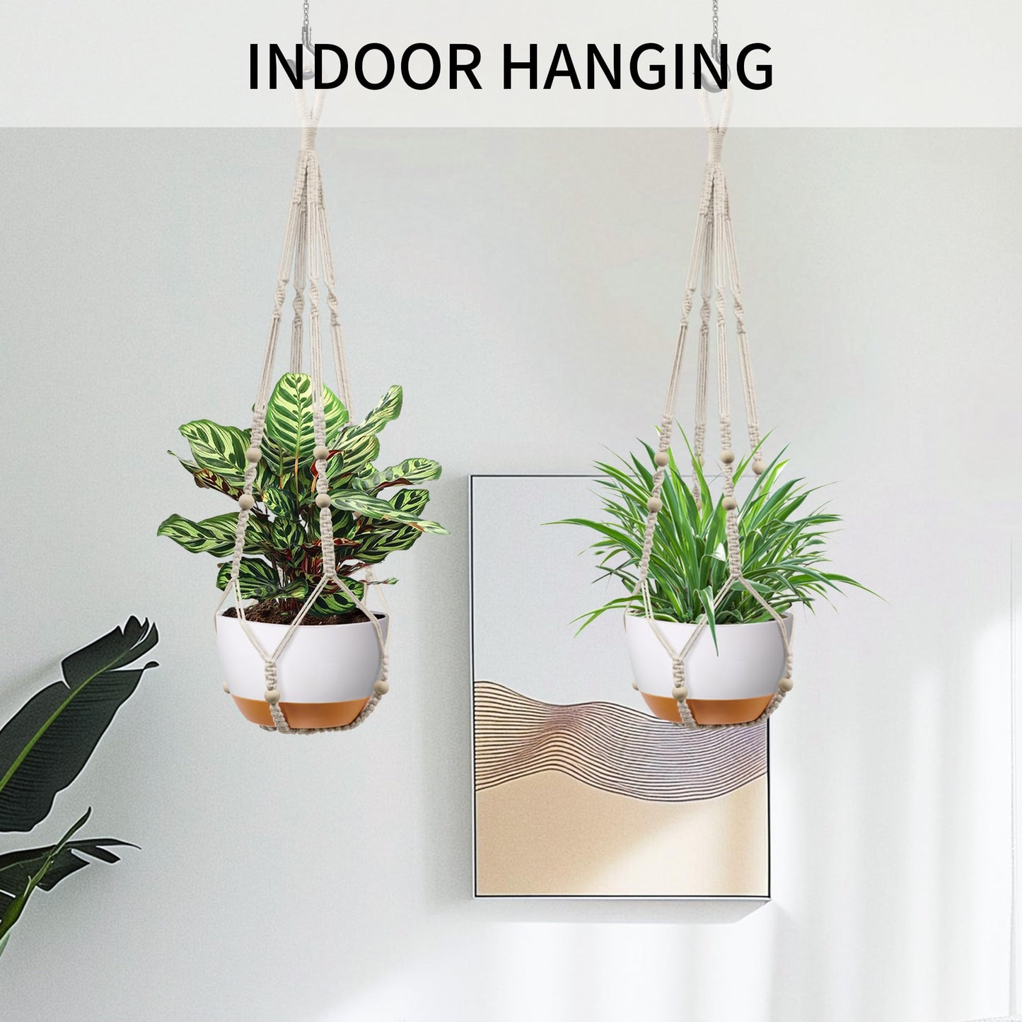 IDEEEPAN Macrame Plant Hanger - Fits 4 to 13 inches Pots for Indoor Outdoor, 35 Inch, Set of 2, Ivory (POTS NOT Included)