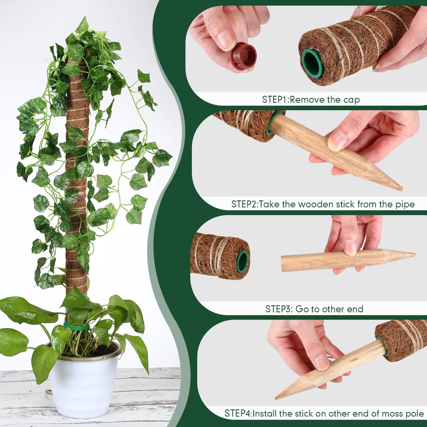 30 Pcs Moss Pole for Plants Monstera 16.5 Inch Coir Poles Bendable Monstera Plant Support with 10 Pcs 6.56 Feet Jute Rope and 6.56 Feet Green Plant Tape for Indoor Outdoor Climbing Plants Growth