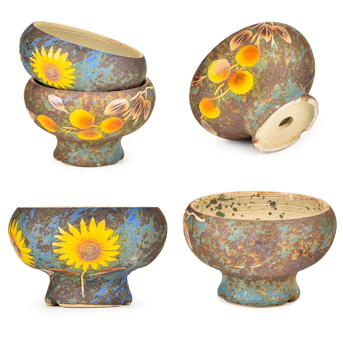 Sungmor Small Succulent Planters Set of 2, Beautiful Hand Crafted Ceramic Plant Pots Cute Cactus Pot, 6.5 Inch Flower Pots for Indoor Plants with Drainage, Desktop Windowsill Home Office Decor Pots