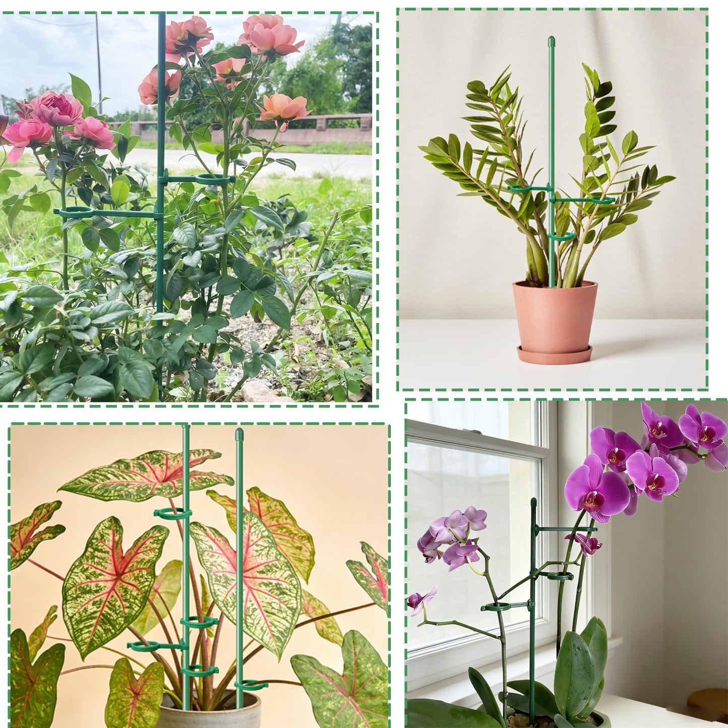 20 Set Plant Stakes 12 inch Extendable Plant Support Stakes with Adjustable Clips Rings, Flower Stem Plant Support Sticks for Indoor Outdoor Plants Stabilizer Garden Sticks for Orchid Rose Tomato