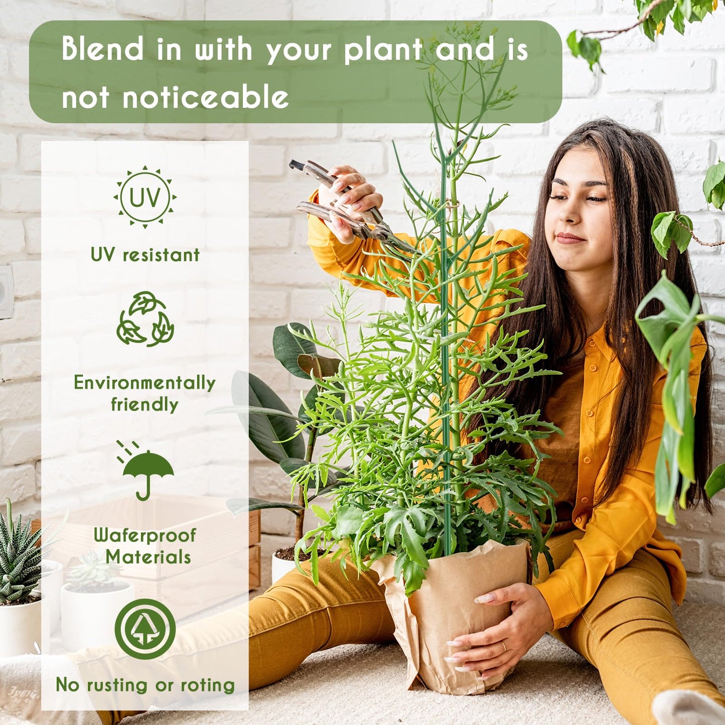 Cinnvoice 6 Pack 39.37" Stackable Plant Support Stakes Plant Support for Indoor Outdoor Green Twig Plant Sticks with Extension Poles Plastic Branch Trellis for Climbing Potted Flower Monstera