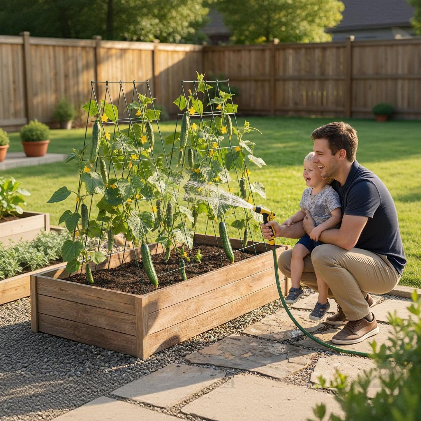VEVOR Cucumber Trellis, No Assembly Required, 39" High 2 Pack Foldable A-Frame Garden Trellises for Raised Bed, Metal Rustproof Outdoor Climbing Plant Support for Vine, Peas, Beans, Tomato, Flowers