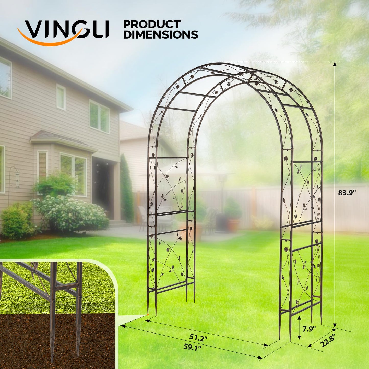 VINGLI Garden Arbor, Arch for Wedding Ceremony Party, Christmas Garden Decor Steel Garden Trellis for Plant Climbing, Pergola for Garden, Backyard, Lawn (Arch Top, Bronze)