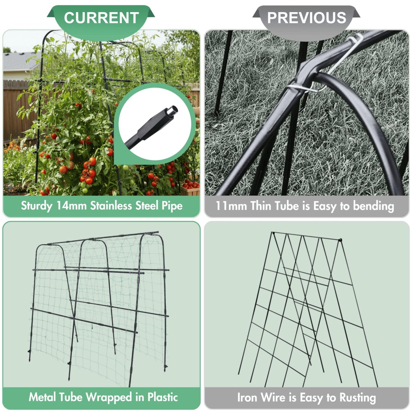 BAXAM ﻿Cucumber Trellis Arch 5.3FT Black PP Coated Stainless Steel Garden Arch Trellis for Climbing Plants Outdoor, Garden Vegetable Trellis for Climbing Plants with Netting