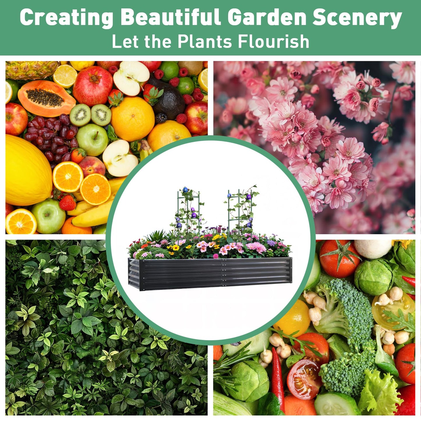 PICNICNI Metal Raised Garden Bed 8x4x1.5Ft Tall Outdoor Large Metal Galvanized Planter Boxes Kit for Vegetables, Flowers and Herbs,Garden Beds with 2Pcs Tomato Cage 1Pc Gloves,Black