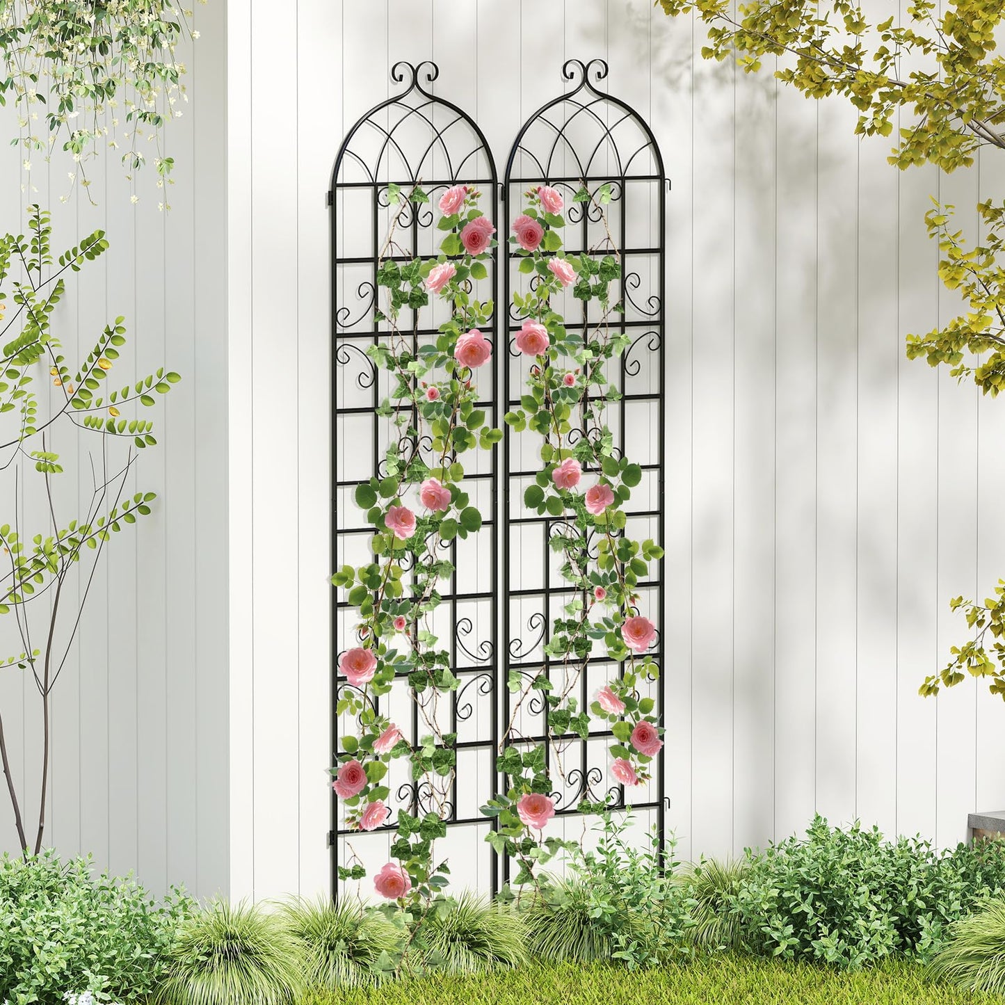 Giantex 4 Packs 86"x20" Metal Garden Trellis for Outdoor Climbing Plants, Heavy-Duty Plant Support for Vine Rose Vegetable Flower, Rustproof Black Metal Coating Patio Trellis Arch Decorative Fence