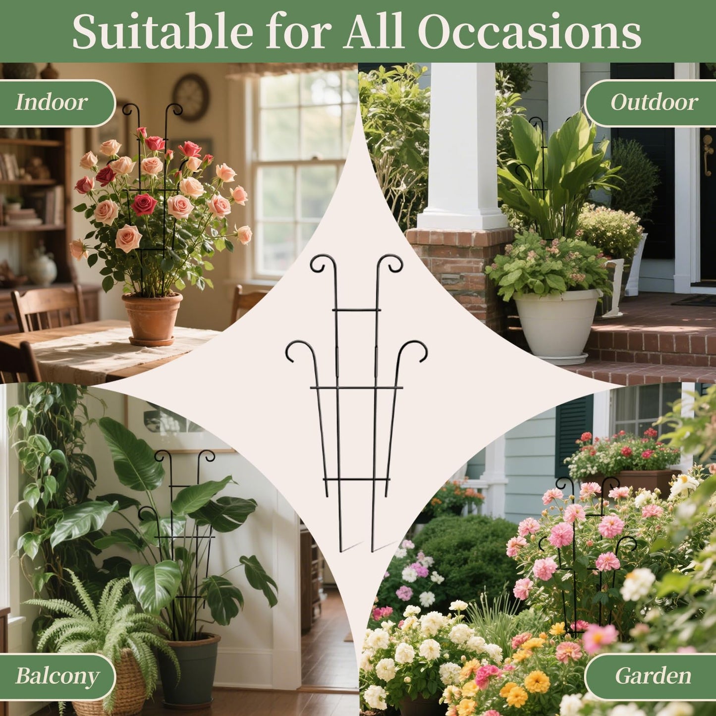 4-Pack 23.6 Inch Tall Metal Plant Trellis for Climbing Plants Indoor - Garden Trellis for Potted Houseplants, Plant Support for Ivy, Pothos, Monstera, Hoya, Flower Vines (Black, 23.6inch/4 Pack)