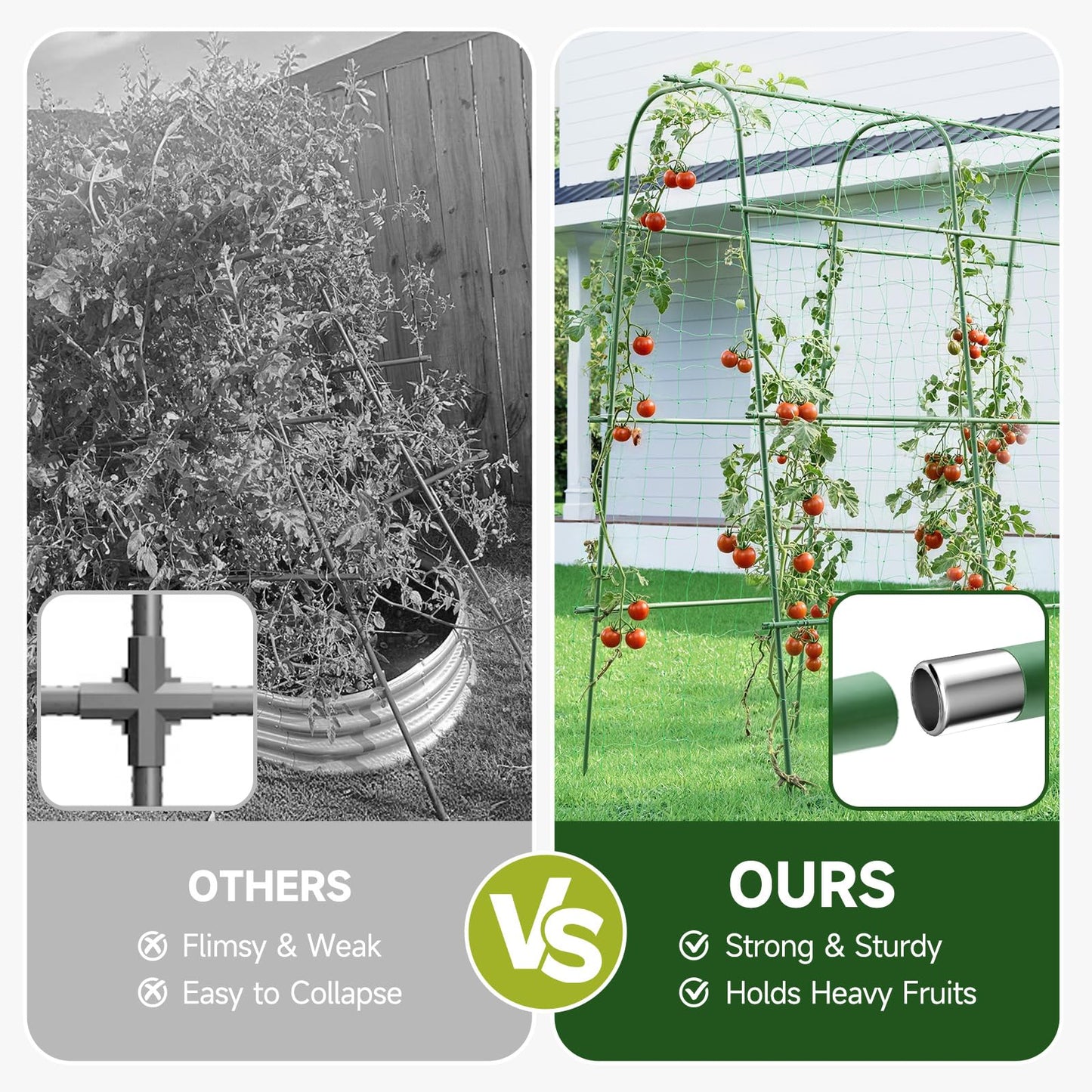 HIRALIY Cucumber Trellis for Climbing Plants Outdoor, 5.6ft Tall Heavy Duty Metal Garden Arch Trellis, Rustproof Plant Support Tunnel for Tomato, Grape, Bean, Raised Bed and Vegetable Gardens, Green