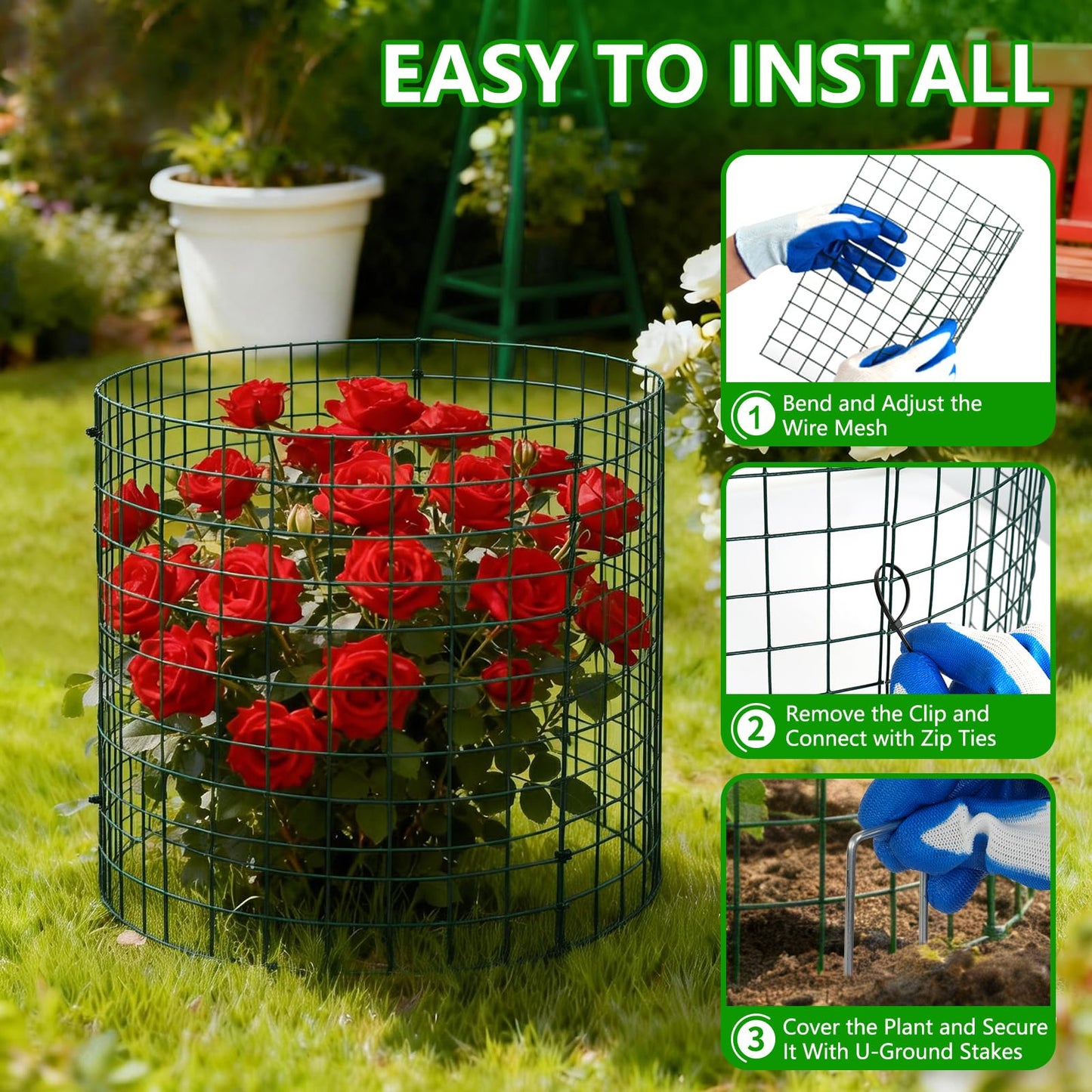 8 Pack Plant Protectors from Animals, 12''x14'' Metal Plant Cages for Outdoor Plants, Garden Plant Protector with Stakes & Zip Ties, Keep Rabbits Squirrels Out, Plant Cage for Flowers Vegetables