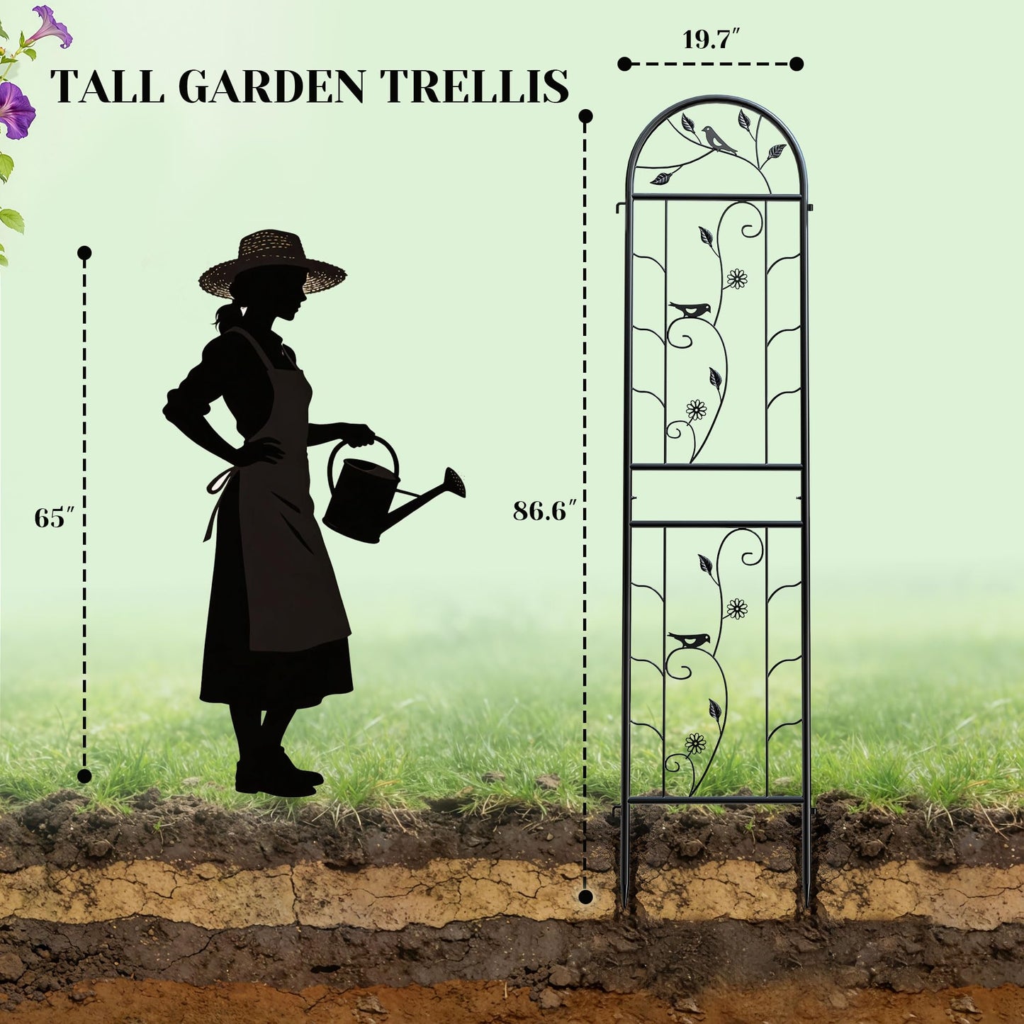 IYINIYI 4 Pack 87x20 Inch Black Metal Garden Trellis, Heavy Duty Outdoor Tall Plant Trellis for Climbing Rose Bush, Clematis, Jasmine, Morning Glory, Flowers & Vines