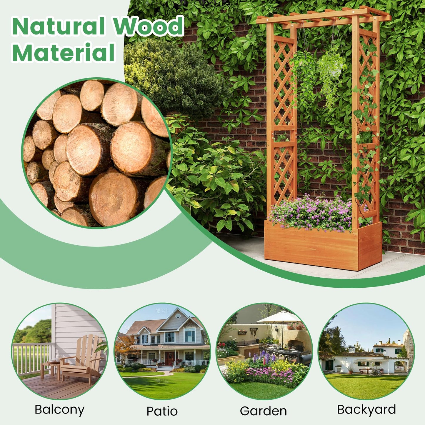 LDAILY Raised Garden Bed with Trellis, Above Ground Garden Bed with Hanging Roof, Side Trellis, & Drainage Holes, Planter Box for Outdoor Climbing Plants Vines Flowers (2, 31" L x 14" W x 60" H)