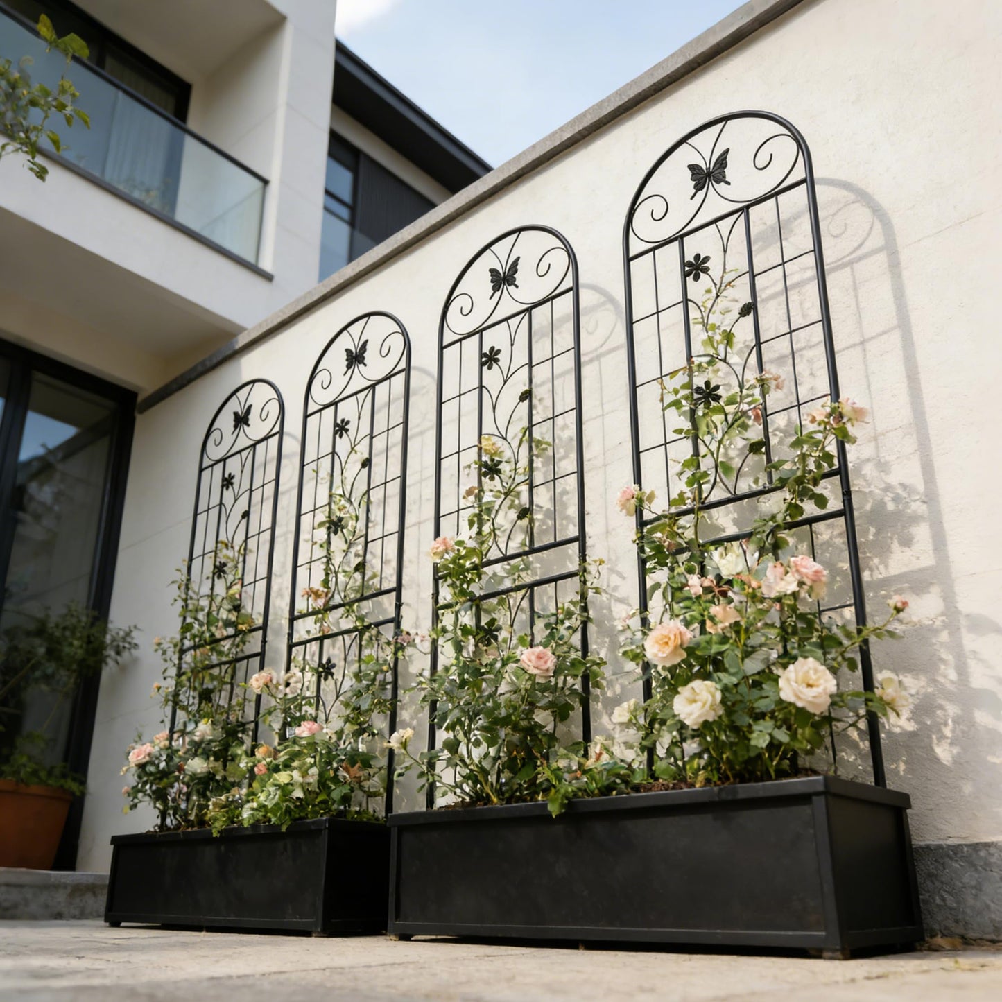 4 Pack Metal Garden Trellis 86.7" x 19.7", Rustproof Plant Support for Climbing Plants, Outdoor Flower Support for Vines Roses Vegetables, Easy Assembly, Black