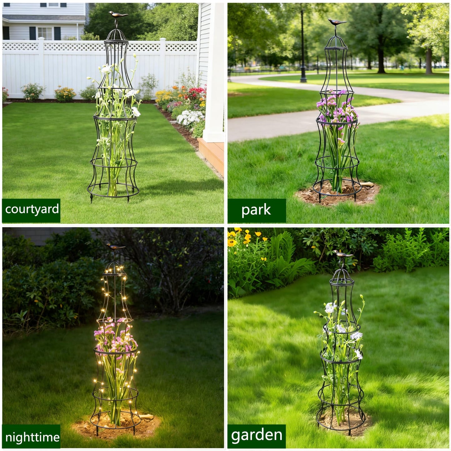 GOOOXIM 42 Inch Obelisk Trellis for Climbing Plants - Durable Metal Outdoor Support for Roses, Bougainvillea, Vines, and Potted Plants - Easy to Install Garden Decoration