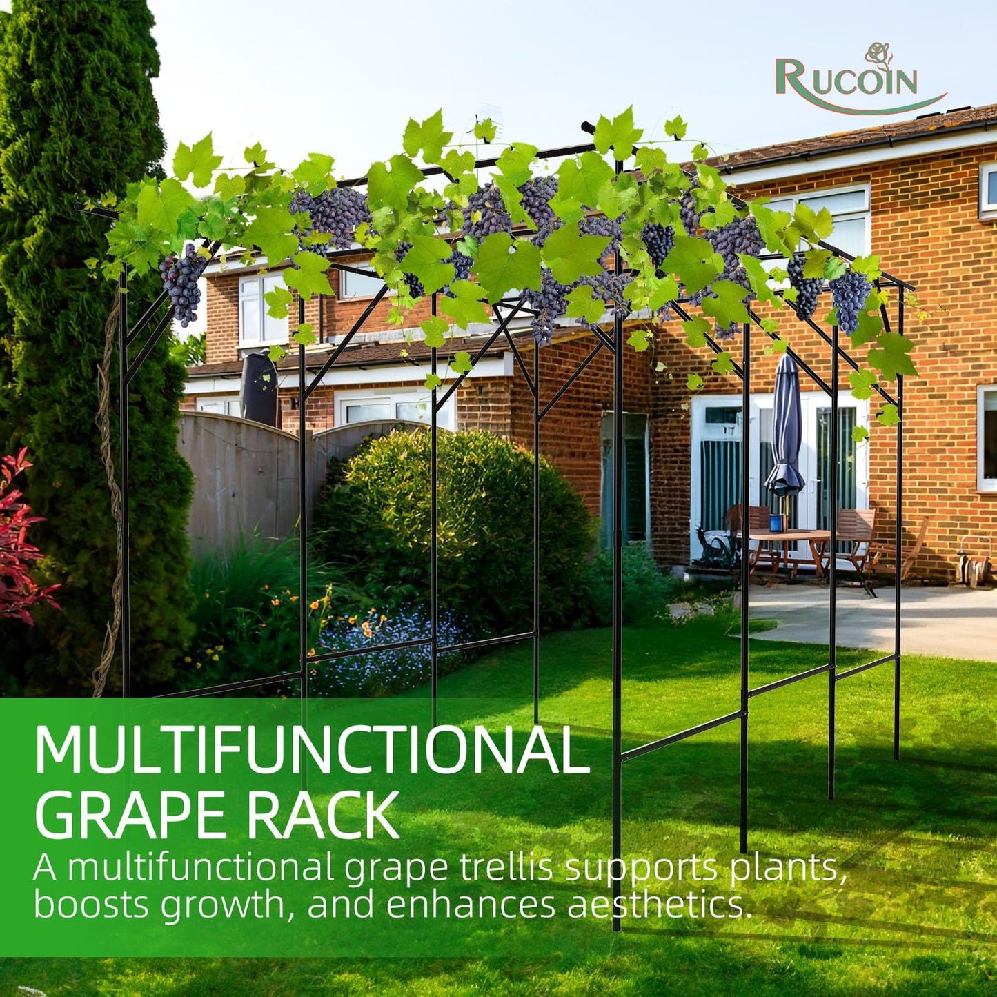 RUCOIN Garden Arch Trellis - Large Outdoor Garden Arch Trellis for Climbing Plants - Size: 118 * 78.7 * 90.5 inches, Plant Support Rack Trellises for Vegetables Fruits Cucumber Pea Bean