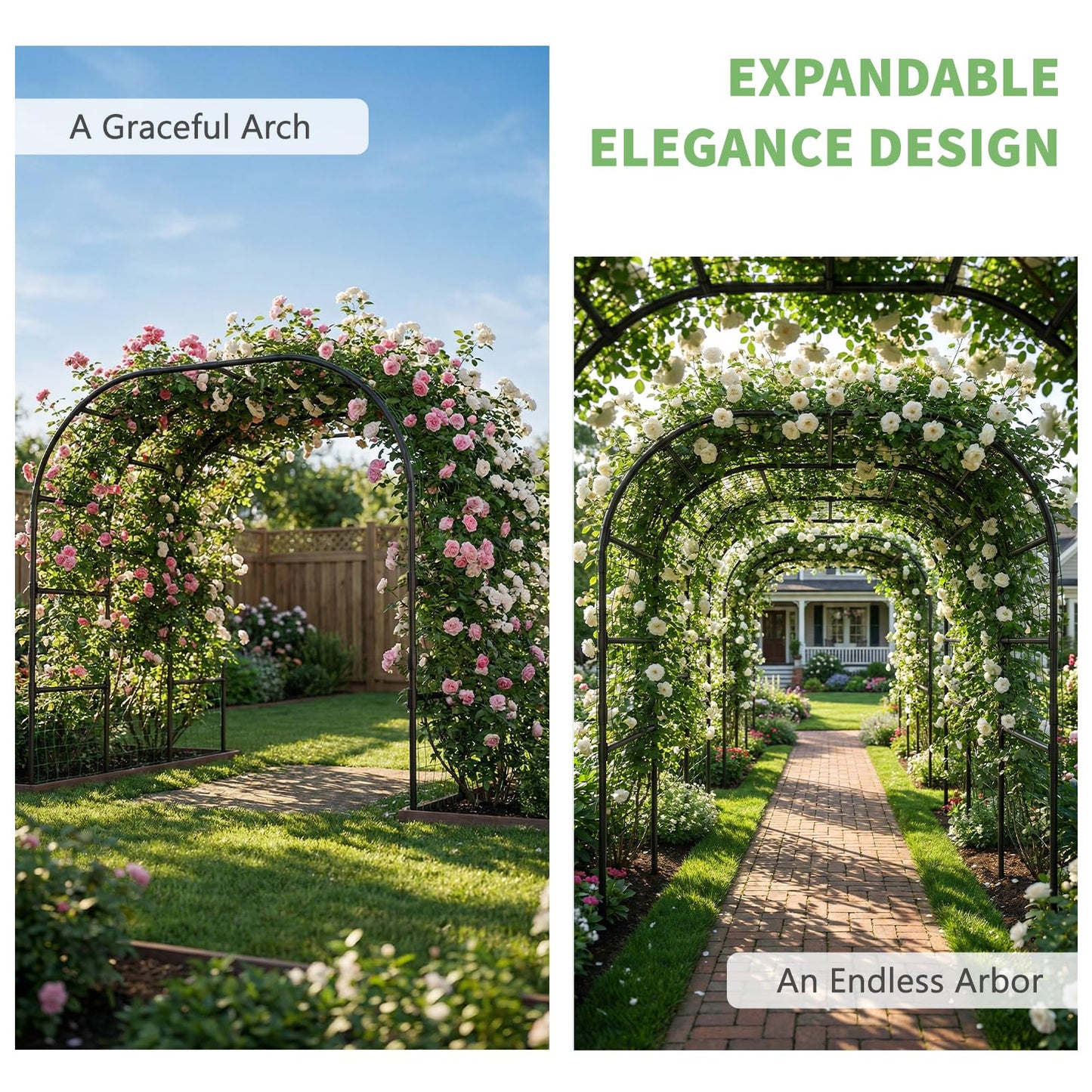 DoCred Garden Arch Trellis, 88in H x 88in L Tall Garden Arch Arbor Trellis for Climbing Plants Outdoor Plant Support for Cucumber Grape Vine, Large Metal Gardening Archway for Lawn Party Ceremony
