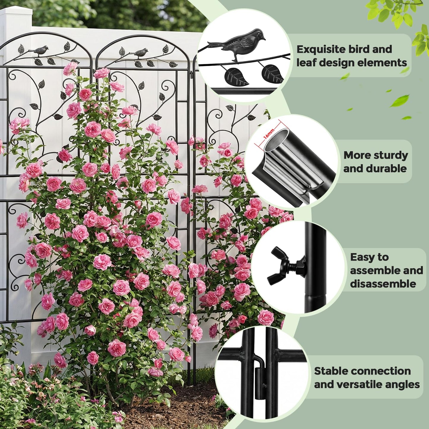 CL FUN Garden Trellis for Climbing Plants, 2 Pack 71x20 in Metal Lattice Panel with Black Coating, Tall Climbing Support for Rose Vines Clematis Flowers Vegetables Fruits - Plant Trellis Outdoor