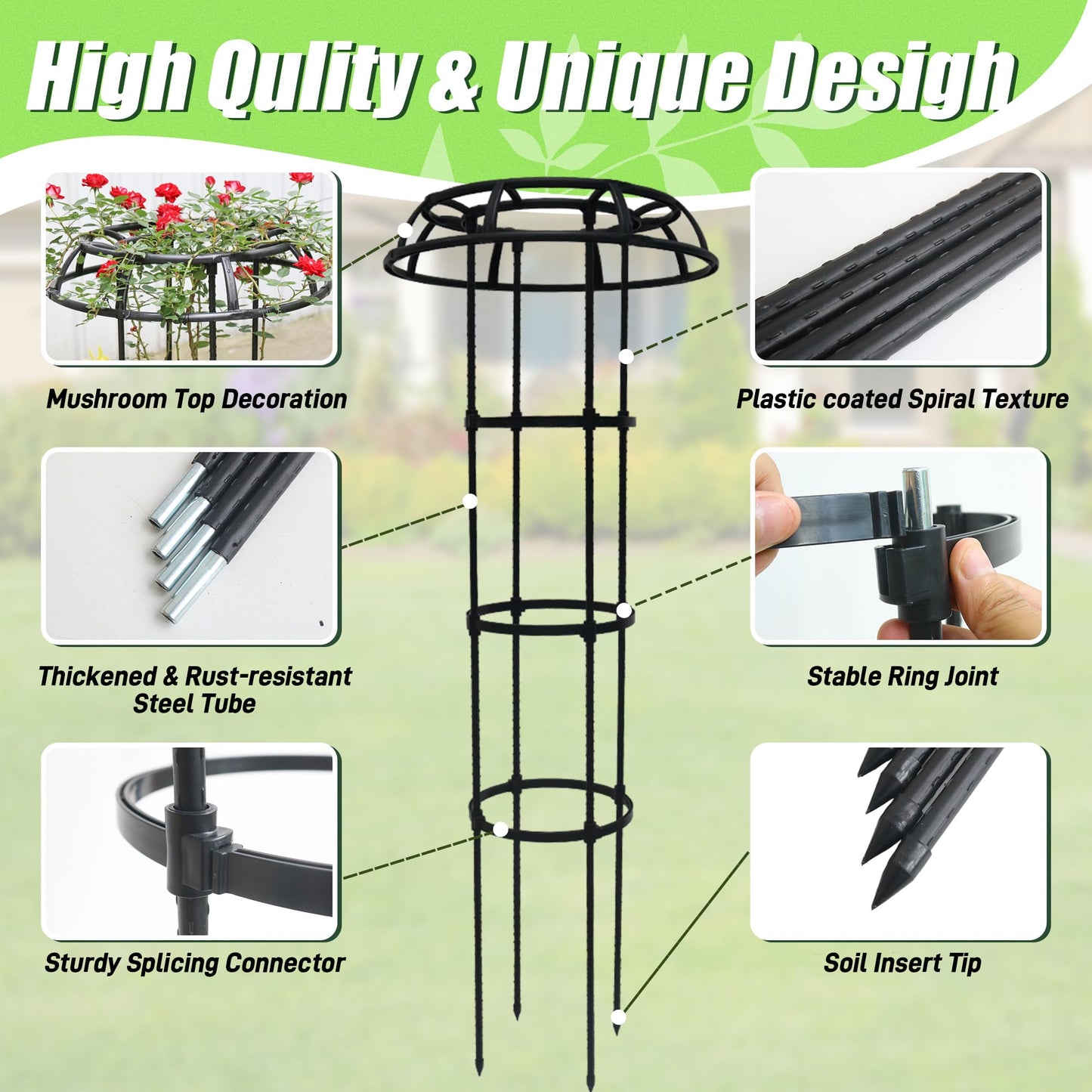 Quibbay Garden Trellis for Climbing Plants Outdoor,41.3 Inch Mushroom Top Trellis for Climbing Plants, Rustproof Metal Plant Flower Trellises for Vine Rose Flower Tomato Support Outdoor Indoor,1 Pack