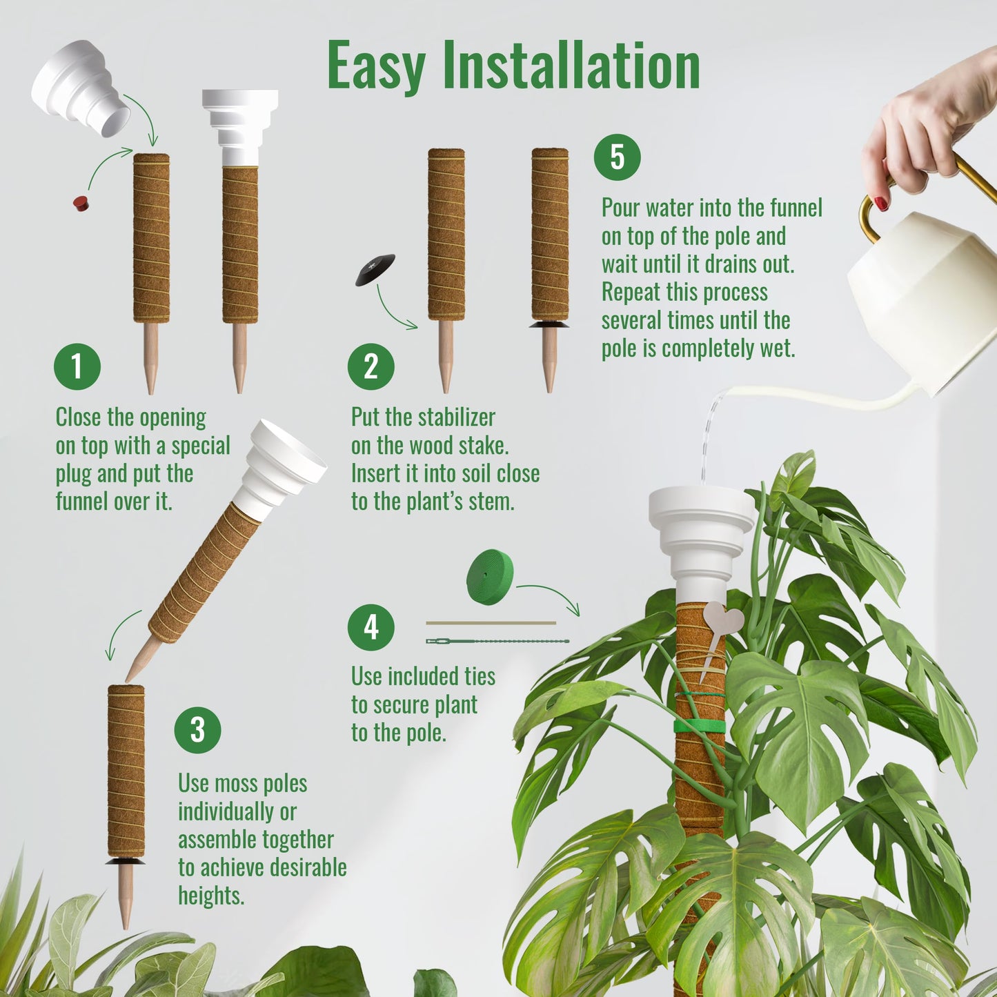 Organo Republic Moss Pole Monstera Plant Support Stakes - 2x26.4 or 48.7" Unique Self-Watering, Extendable Coco Coir Pole for Climbing Plant Supports for Potted Plants Indoor, Totem Pole for Pothos