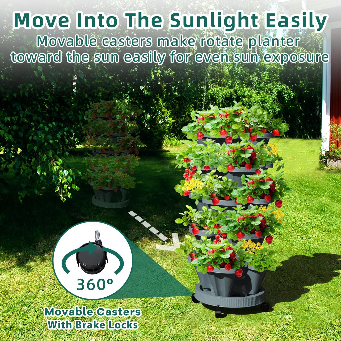 Tectsia Strawberry Vertical Planters Tower Garden 3 Pack, 7 Tiered Stacking Herb Vegetable Planter with Support Pole Indoor and Outdoor - Dark Grey