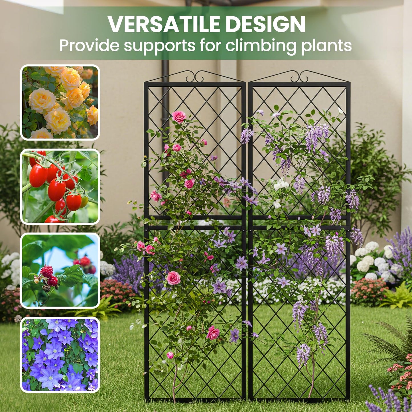 2 Pack 71 Inch Metal Garden Trellis for Climbing Plants, Thickened Square Tube Metal Garden Trellis for Vines Plant Rose Vegetable Support,Large Decorative Outdoor Trellis