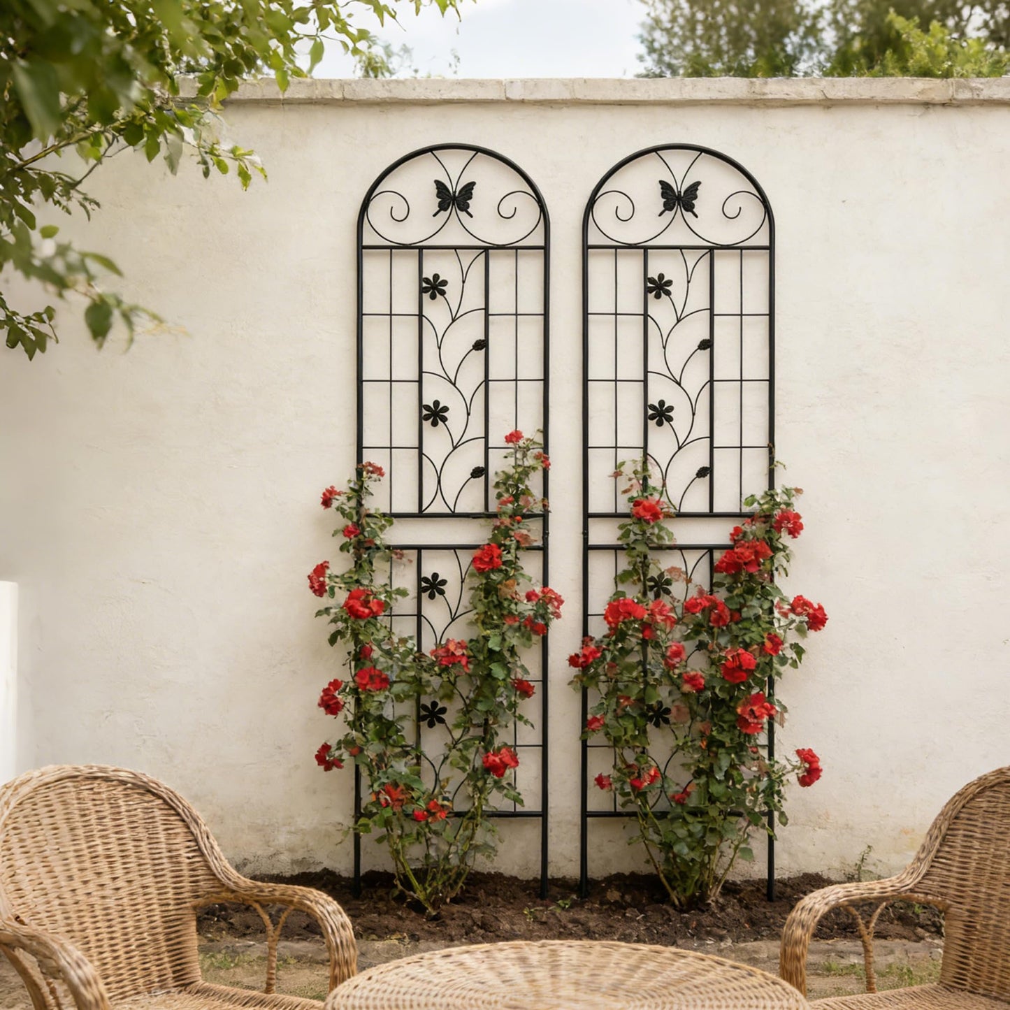 2 Pack Metal Garden Trellis 86.7" x 19.7", Rustproof Plant Support for Climbing Plants, Outdoor Flower Support for Vines Roses Vegetables, Easy Assembly, Black