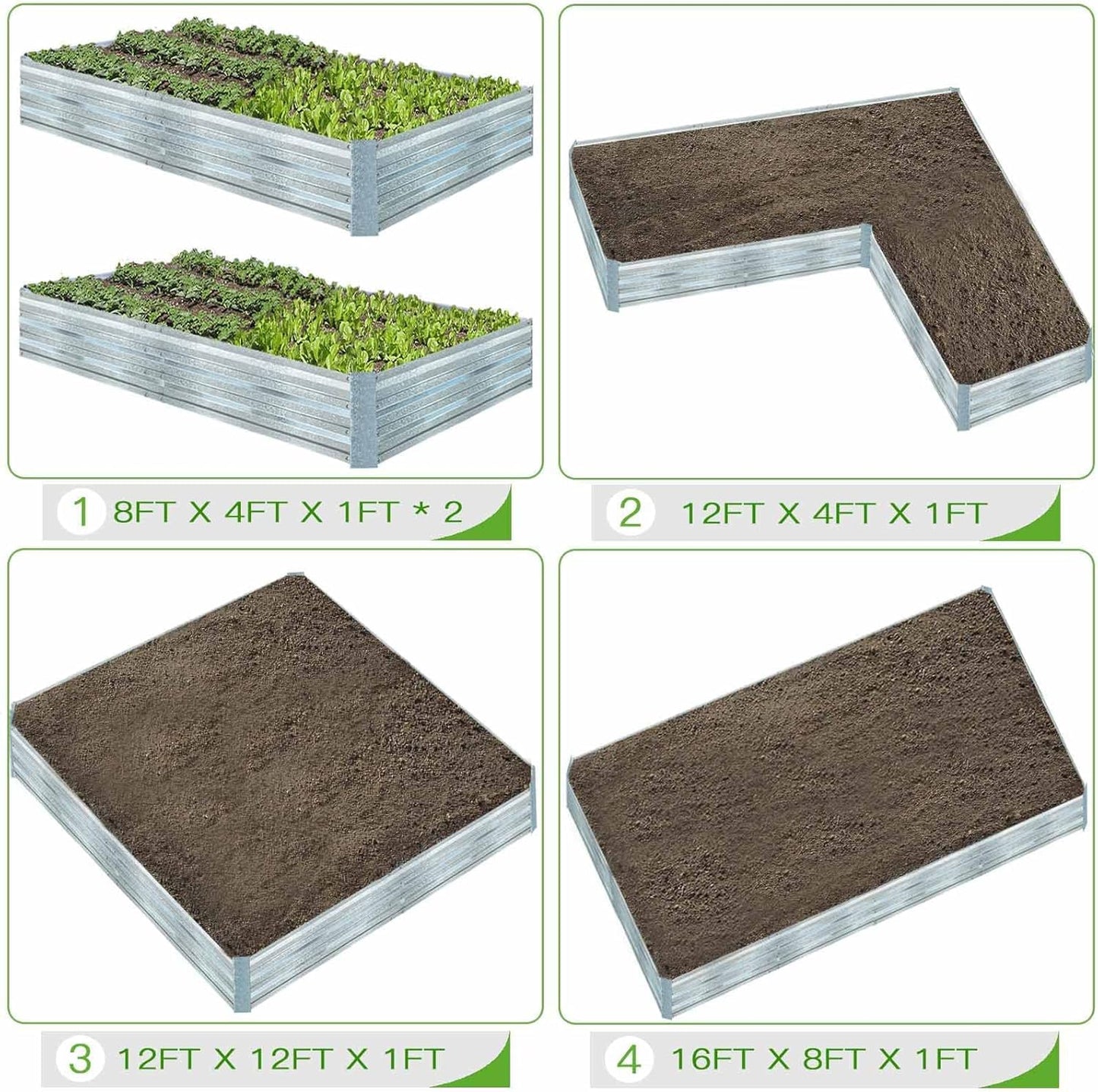 FOYUEE Galvanized Raised Garden Beds 3-Pack (8x4x1ft Each) – Overlapping 4-Inch Panels with Two-Row Screws, Heavy-Duty Metal Planter Box for Vegetables, Herbs, Flowers, Large Garden Kit