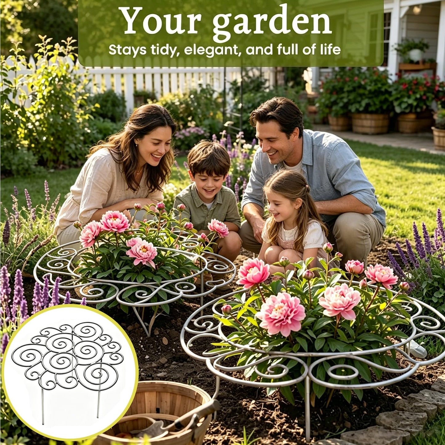 Metal Plant Support Ring, Plant Support for Garden, Peony Cage Stand, Rustproof Silver Metal Grow Through, 200PCS Plant Support Clips, Outdoor Indoor Pots Peony Dahlia Cage Tomato 1pcs,Medium