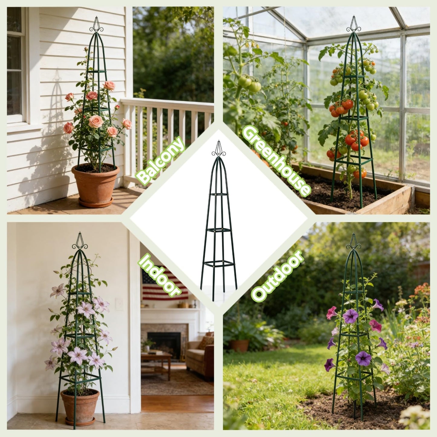 Jesosia 100% Metal Obelisk Trellis for Climbing Plants Outdoor - Heavy Duty Stone Coated Steel Garden Tower Trellis - Tall Sturdy Rustproof Vertical Plant Support for Climbing Vine Vegetables Flowers