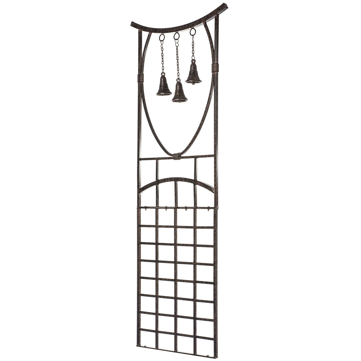 H Potter Bell Garden Trellis 67" Installed Height — 26-Lb Heavy Duty Iron Climbing Trellis with Decorative Bells — 79" Overall with Ground Spikes, Freestanding Outdoor Trellis
