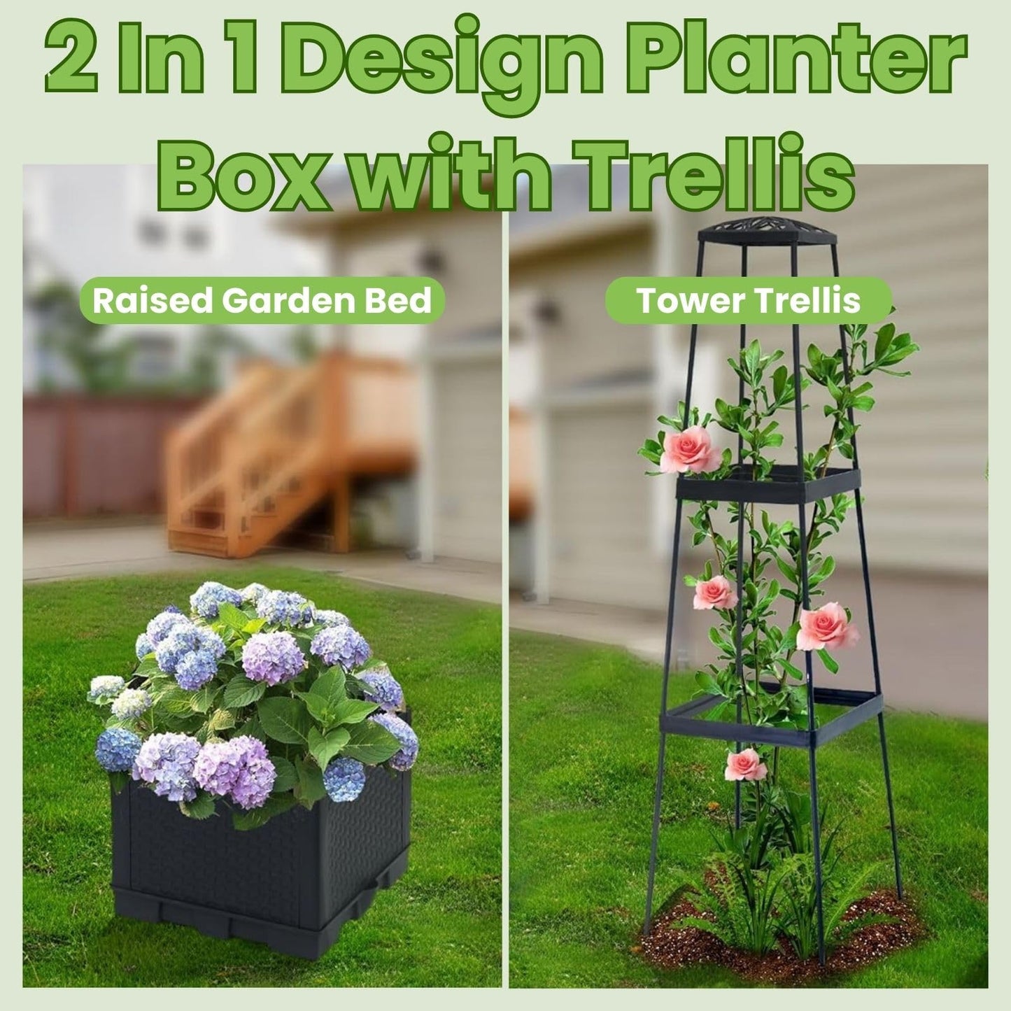 2 Pack Raised Garden Bed Tomato Planter with Trellis - 45" Self Watering Planters Box with Trapezoidal Trellis for Climbing Plants Vegetables Flowers - Tomato Cages for Greenhouse Indoor Outdoor