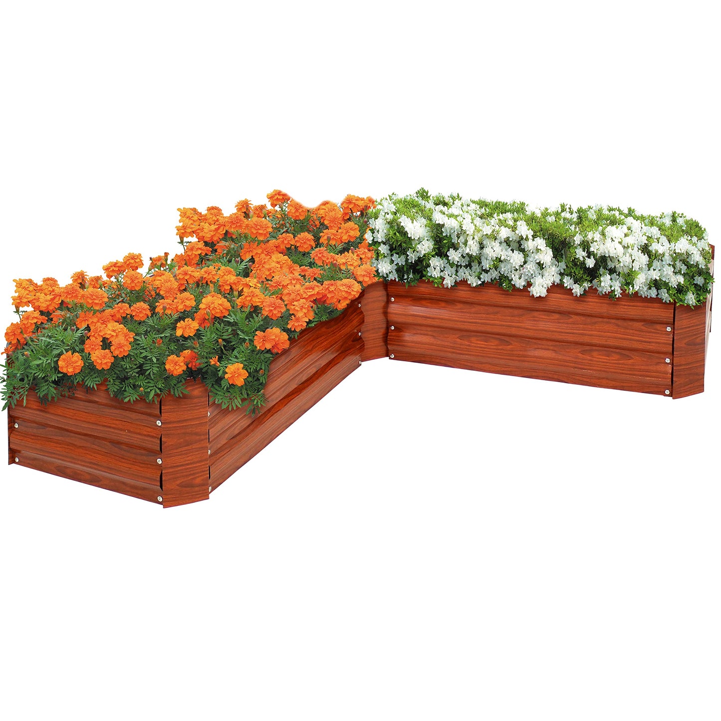 Sunnydaze Galvanized Raised Garden Bed Kit - 5x5x1 ft Outdoor Raised Garden Bed - Metal Planter Box for Vegetables, Flowers, Herbs - Woodgrain - L-Shaped