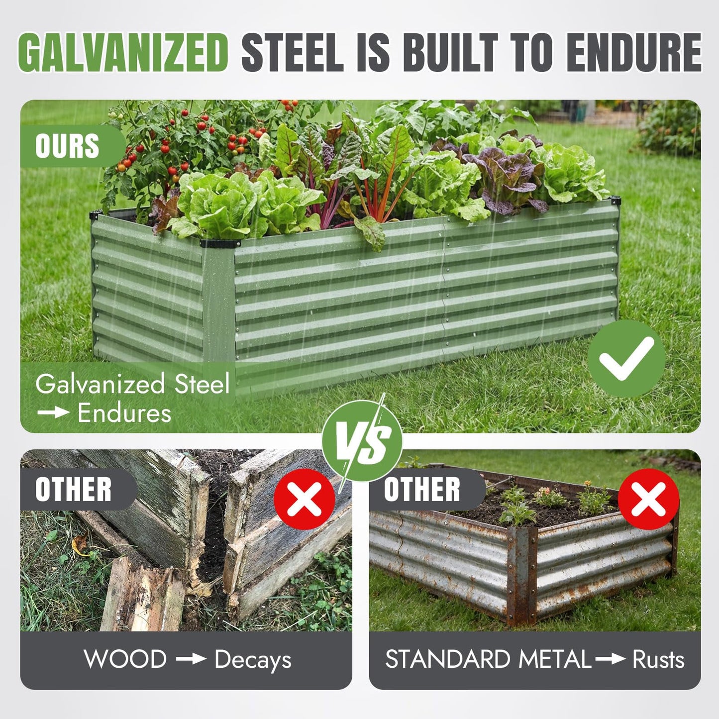 INNO STAGE 6x3x2ft Galvanized Raised Garden Bed, Raised Garden Bed Kit-Metal Planter Box Outdoor, Planting for Vegetables, Fruits, Herbs, Flowers, OliveGreen