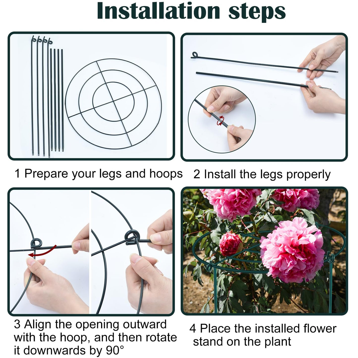 2Set Metal Peony Grid Cages, 30"H X 13"D Large Flower Support Cages Grow Through Hoop Ring Peony Stakes Garden Plant Support Rings Heavy Duty Plant Braces Peonies Structure for Outdoor Plants Blossoms