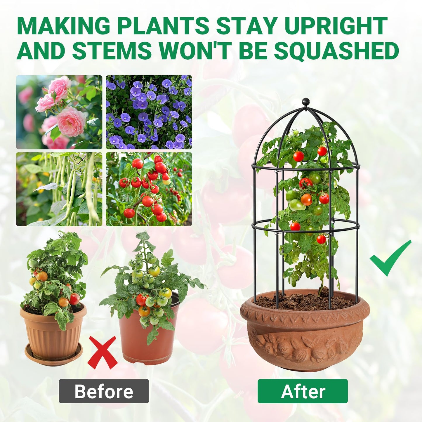 UrGROWA 3 Pack Metal Plant Cage Support, 31.5" H Peony Support Tomato Cage Garden Rose Obelisk Trellis Supports Tower for Clematis Vine Jasmine Supports Outdoor Indoor