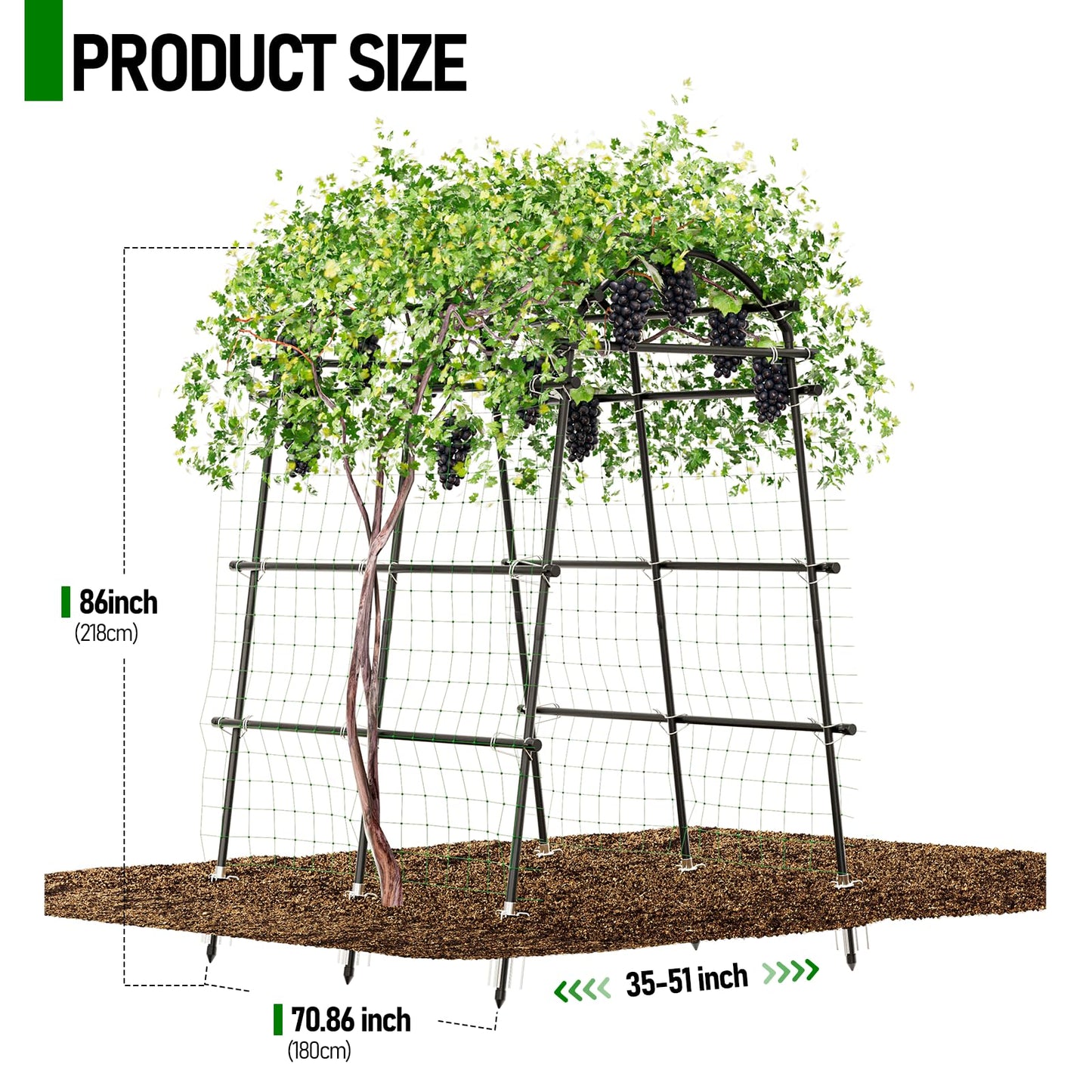SPECILITE Garden Arch Trellis 86 in Extra Tall for Climbing Plants Outdoor, Steel Stainless Arched Arbors Tunnel Trellis with Netting, Includes Sure Clips, Cable Ties for Cucumber Tomato Vines
