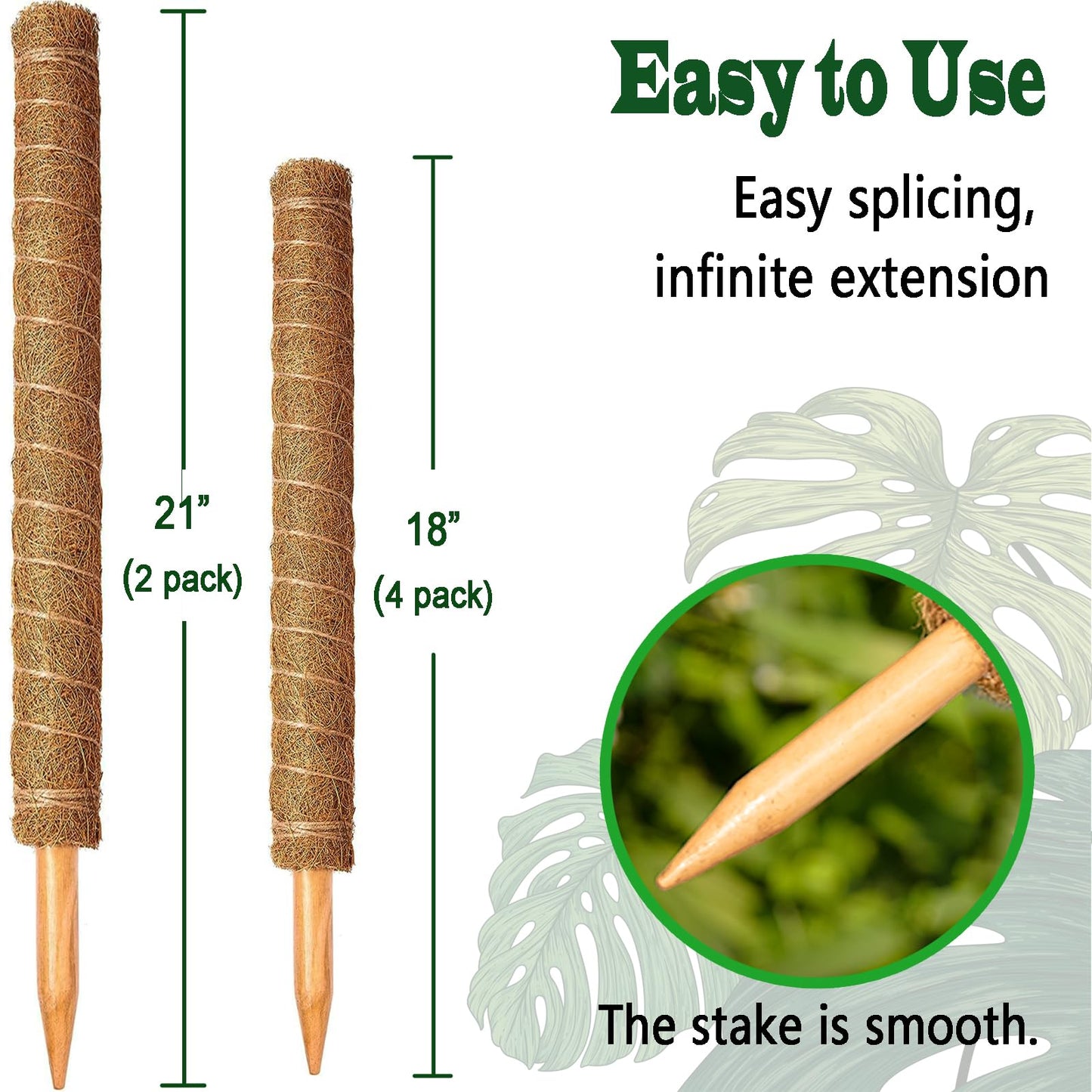 Moss Pole Set, Stackable Moss Poles for Climbing Plants Monstera, Tall Plant Sticks Accessories, Large Coir Plant Support Stakes for Potted Plants Indoor, Pothos, Philodendron