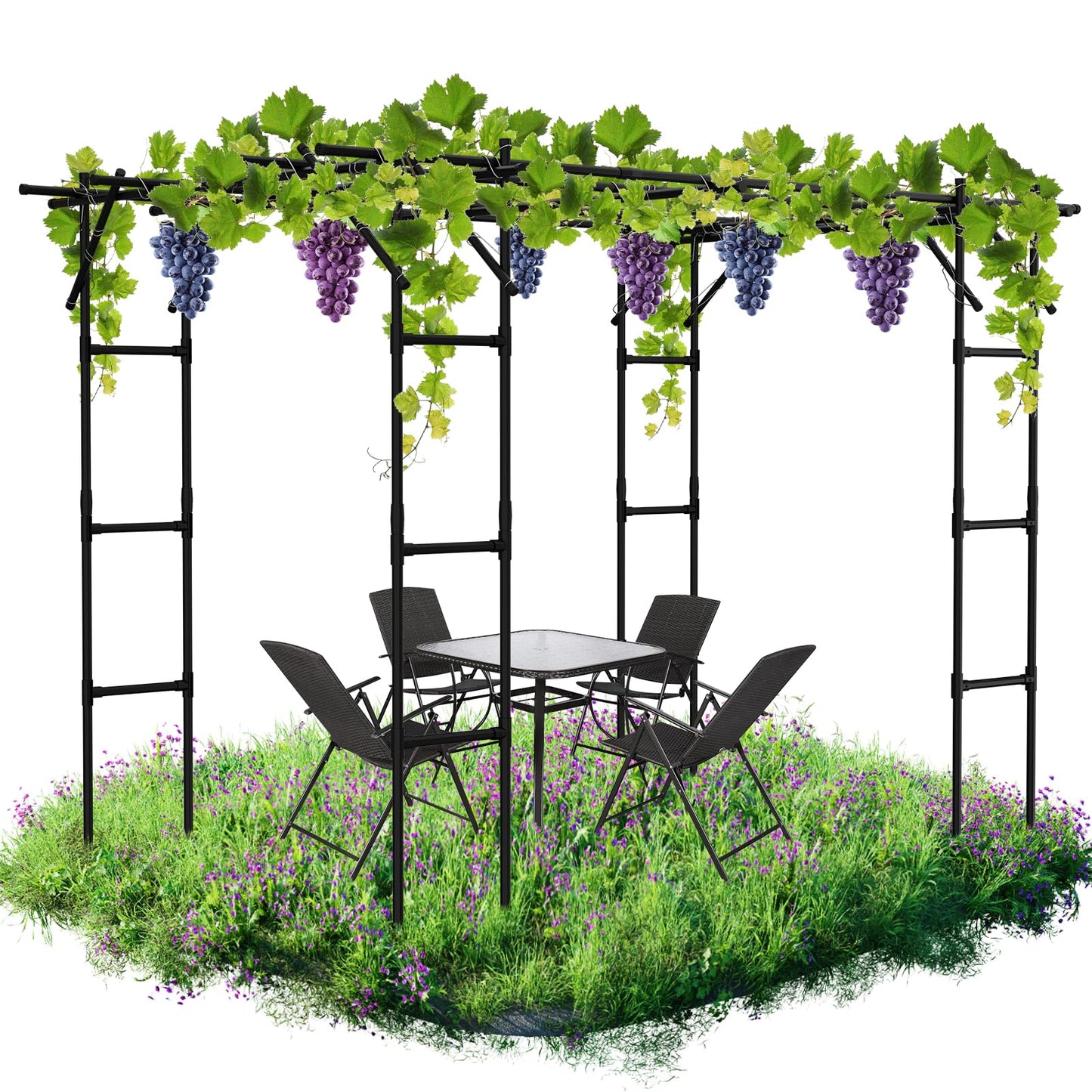 Garden Arch Trellis, 87in H x 118in L Large Garden Arch Arbor Trellis for Climbing Plants Outdoor Plant Support for Cucumber Grape Vine,Tall Metal Gardens Archway for Lawn Party Ceremony