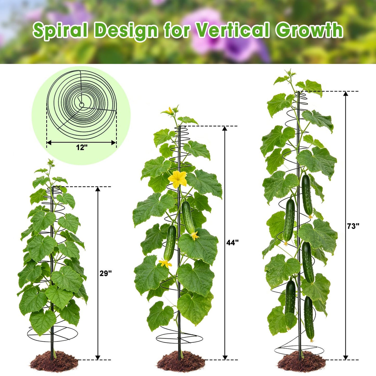 Trellis for Climbing Plants, 2PCs 75” Metal Spiral Frame Pea Trellis with Center Pole, Adjustable Vine Plant Tower Supports for Outdoor Beans,Cucumbers,Vegetable,Flowers,Pots,Garden Raised Bed,12” Dia