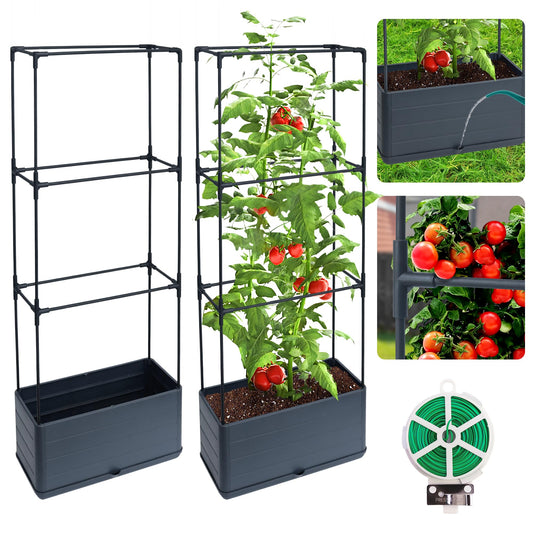 2 Packs Raised Garden Bed Tomato Planter Box with Trellis, 43.4" Self-Watering Tomato Cage with Rectangular Trellis for Climbing Plants, Flowers, Vegetables, Vine in Patio Garden Indoor Outdoor