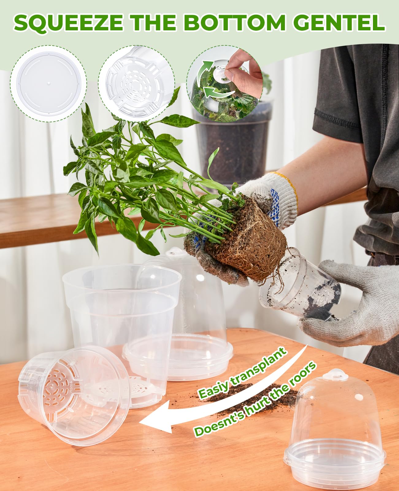 homenote 3/4/5 Inch Clear Nursery Pots 18 Pack with Humidity Domes&Plant Saucers–Rigid Plastic Nursery Pots with Drainage,Transparent Flower Pots for Seedlings,360° Rotary Vent,Indoor Outdoor Garden