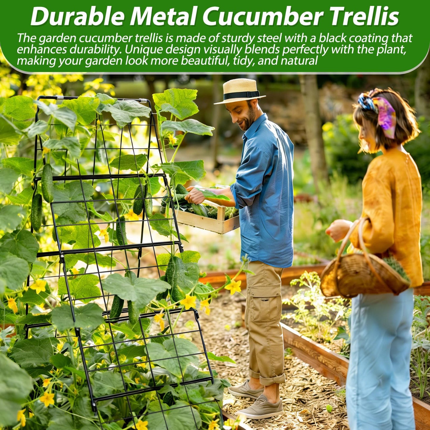 2 Packs Cucumber Trellis for Raised Bed 42 x 16 A Frame Metal Adjustable Garden Trellis for Climbing Plants Outdoor, Foldable Coated Steel Easy Install Cucumber Trellis for Vegetable Fruit Flower