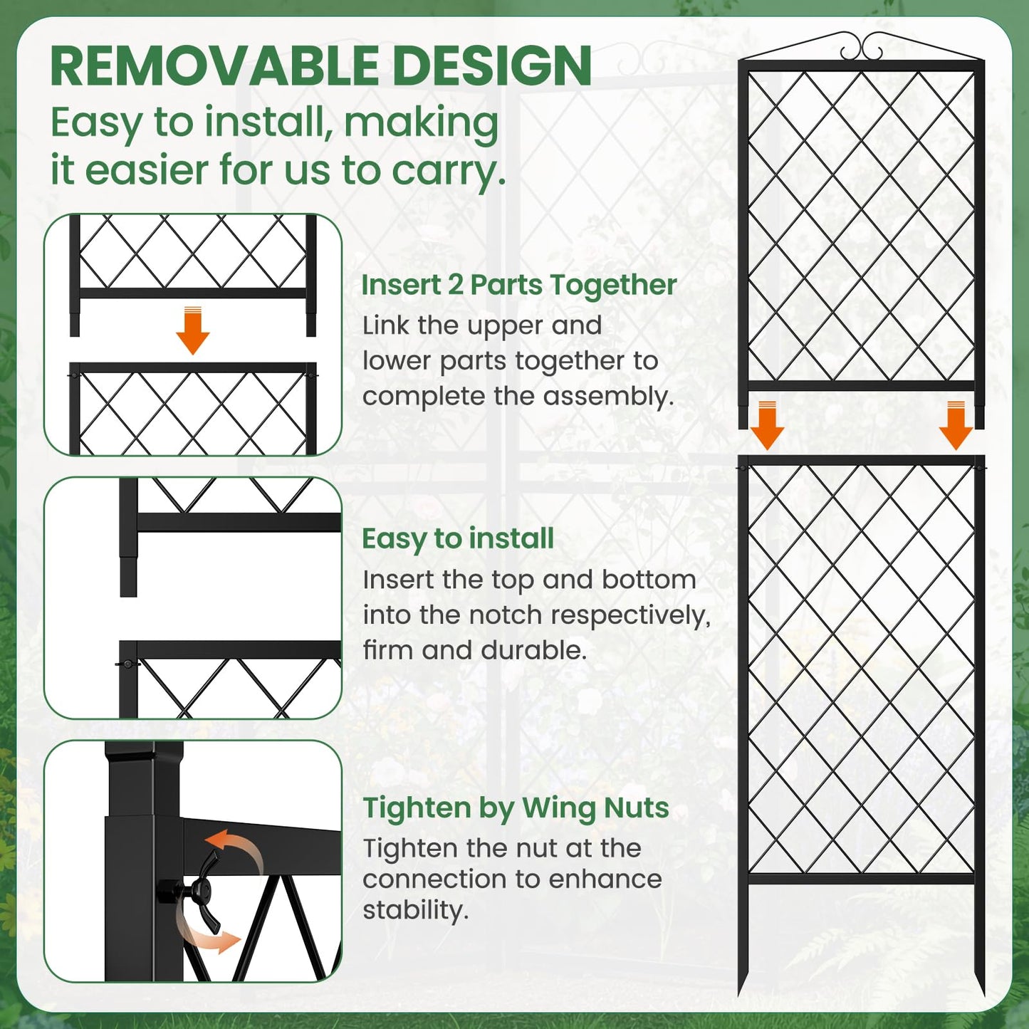 2 Pack 71 Inch Metal Garden Trellis for Climbing Plants, Thickened Square Tube Metal Garden Trellis for Vines Plant Rose Vegetable Support,Large Decorative Outdoor Trellis