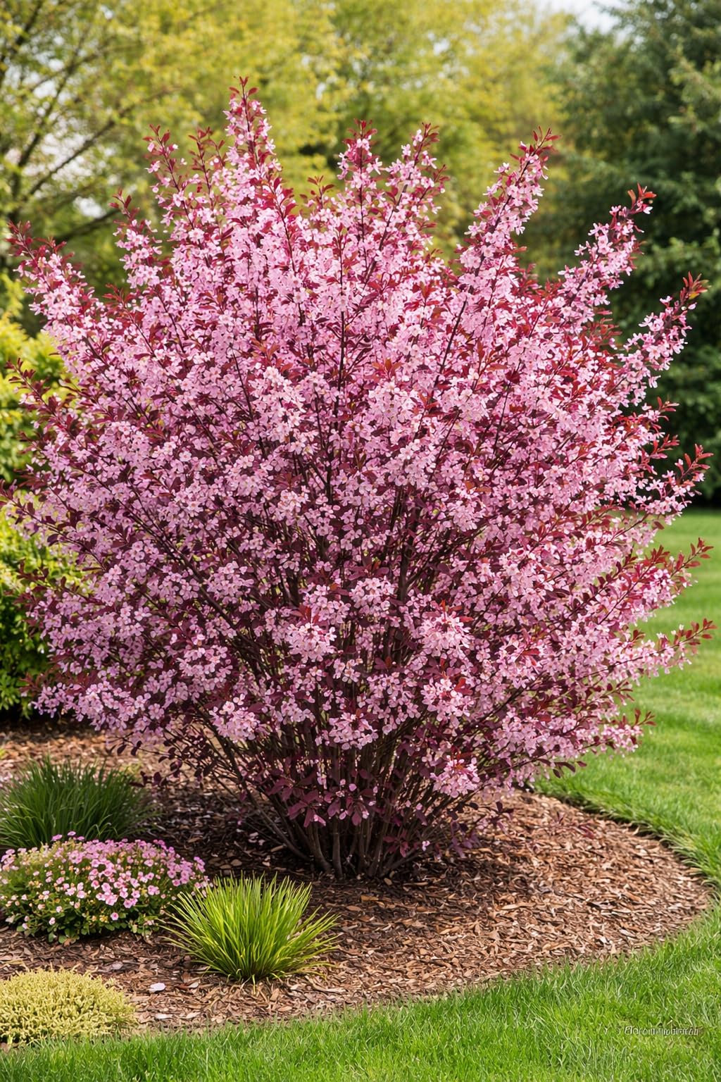 Purple Leaf Sand Cherry Live Plant – Prunus Cistena Ornamental Shrub – Pink Spring Blossoms with Deep Purple Foliage – Hardy Landscape Flowering Bush for Outdoor Gardens (3 Trees)