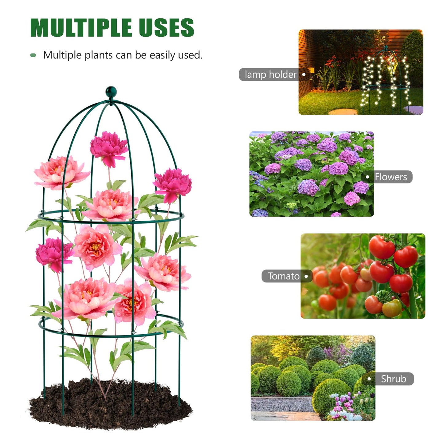 UrGROWA 3 Pack Metal Plant Cage Support, 31.5" H Peony Support Tomato Cage Garden Rose Obelisk Trellis Supports Tower for Clematis Vine Jasmine Supports Outdoor Indoor